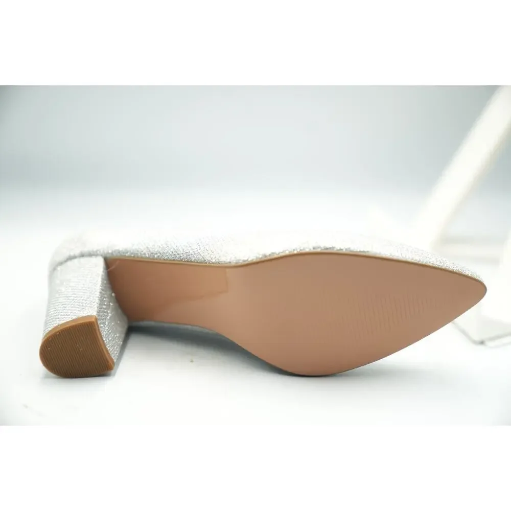 Silver Glitter Block Heel Pumps‎ Women’s Size 8.5 Pointed Toe Dress Shoe